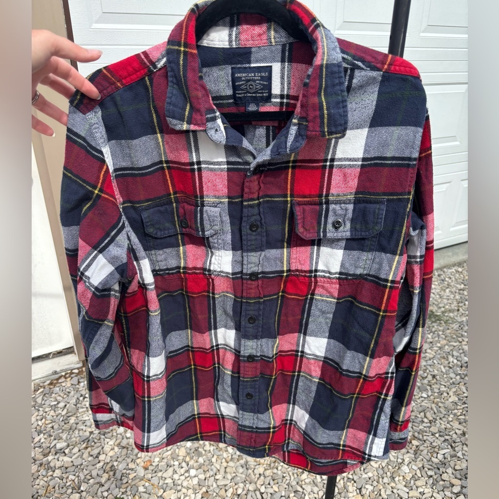 American Eagle Outfitters Red and Black Flannel Shirt